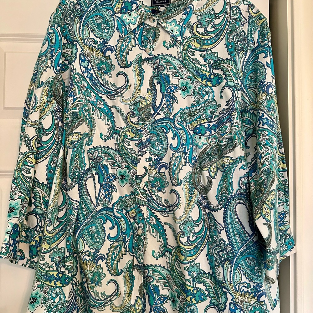Chaps Paisley Print Shirt - Blue and Green
